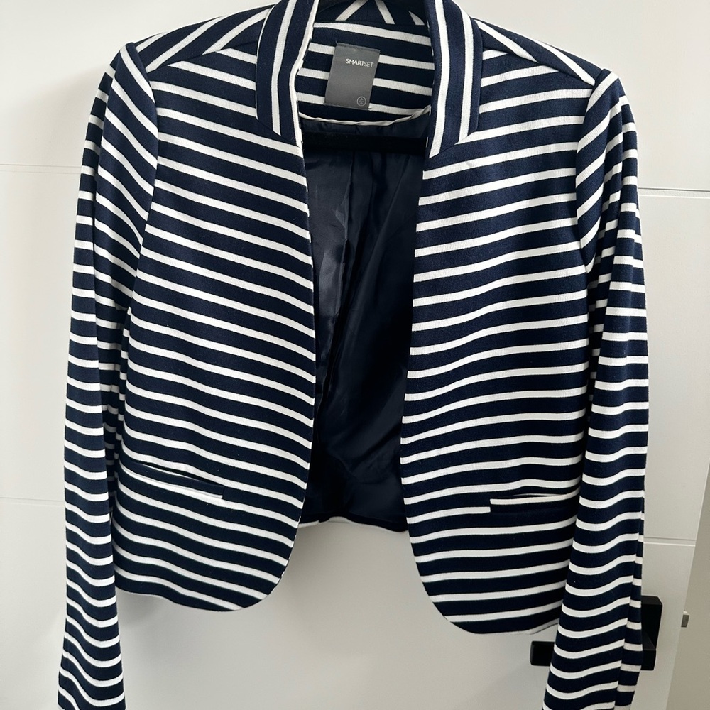 Chic Striped Blazer in Navy and White